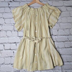 Faithfull The Brand 100% Cotton Sunshine Yellow White Stripe Off Shoulder Size 2